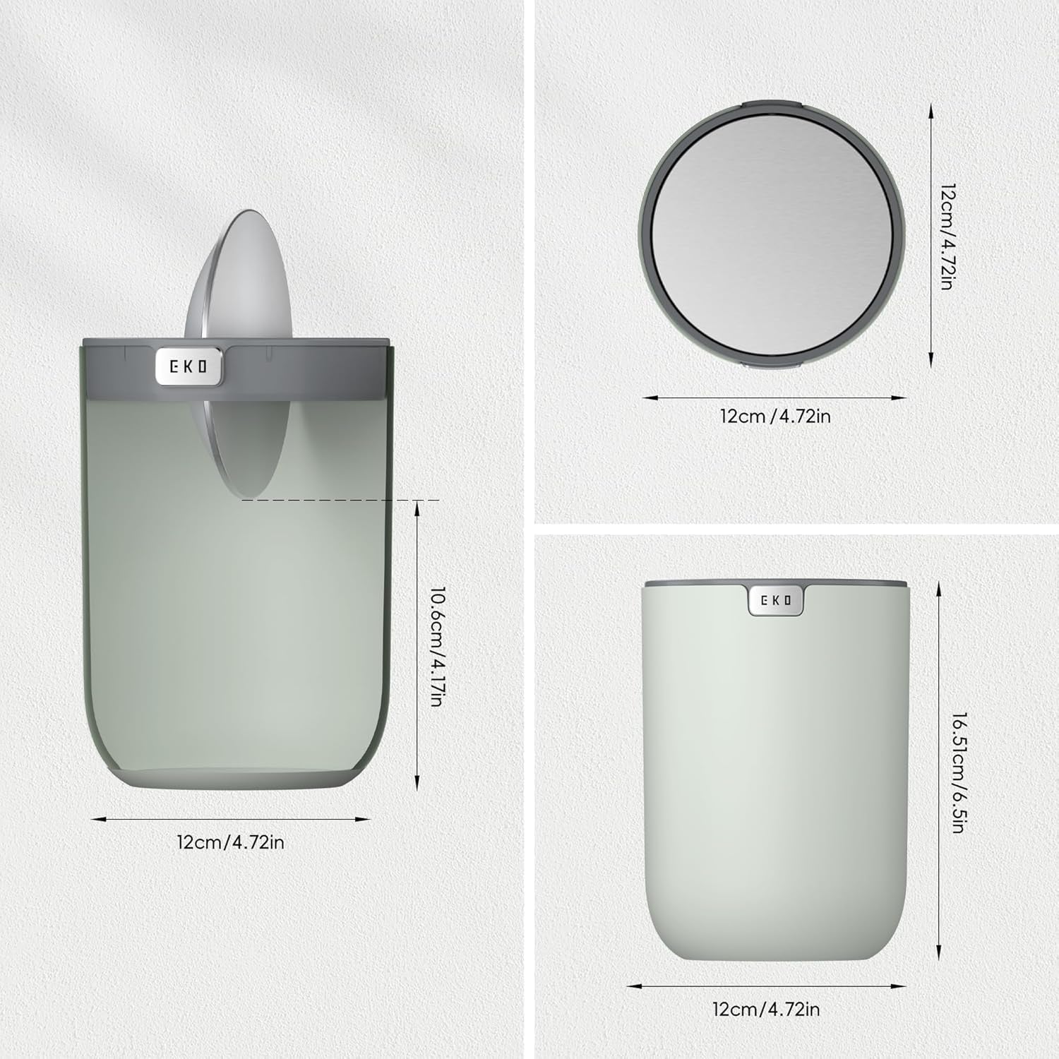 Mini Desk Trash Can with Swing-Top Lid 0.4 Gallon Small Table round Wastebasket for Office, Home, Car (Sage)