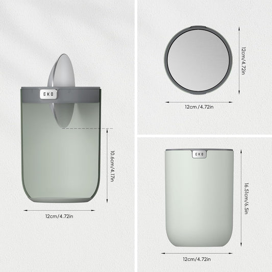 Mini Desk Trash Can with Swing-Top Lid 0.4 Gallon Small Table round Wastebasket for Office, Home, Car (Sage)