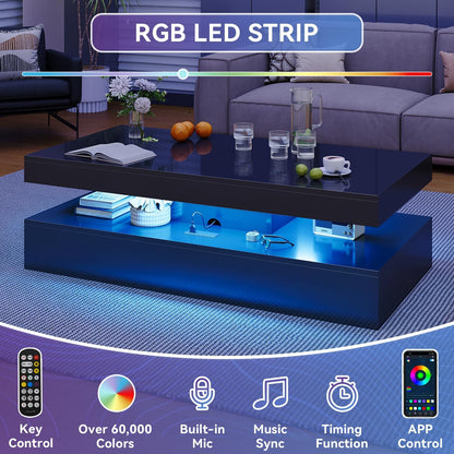 4-Piece Modern Living Room Table Set, Includes High Gloss 70" Fireplace TV Stand, LED Coffee Table and End Tables Set of 2 with Storage Drawers, Black