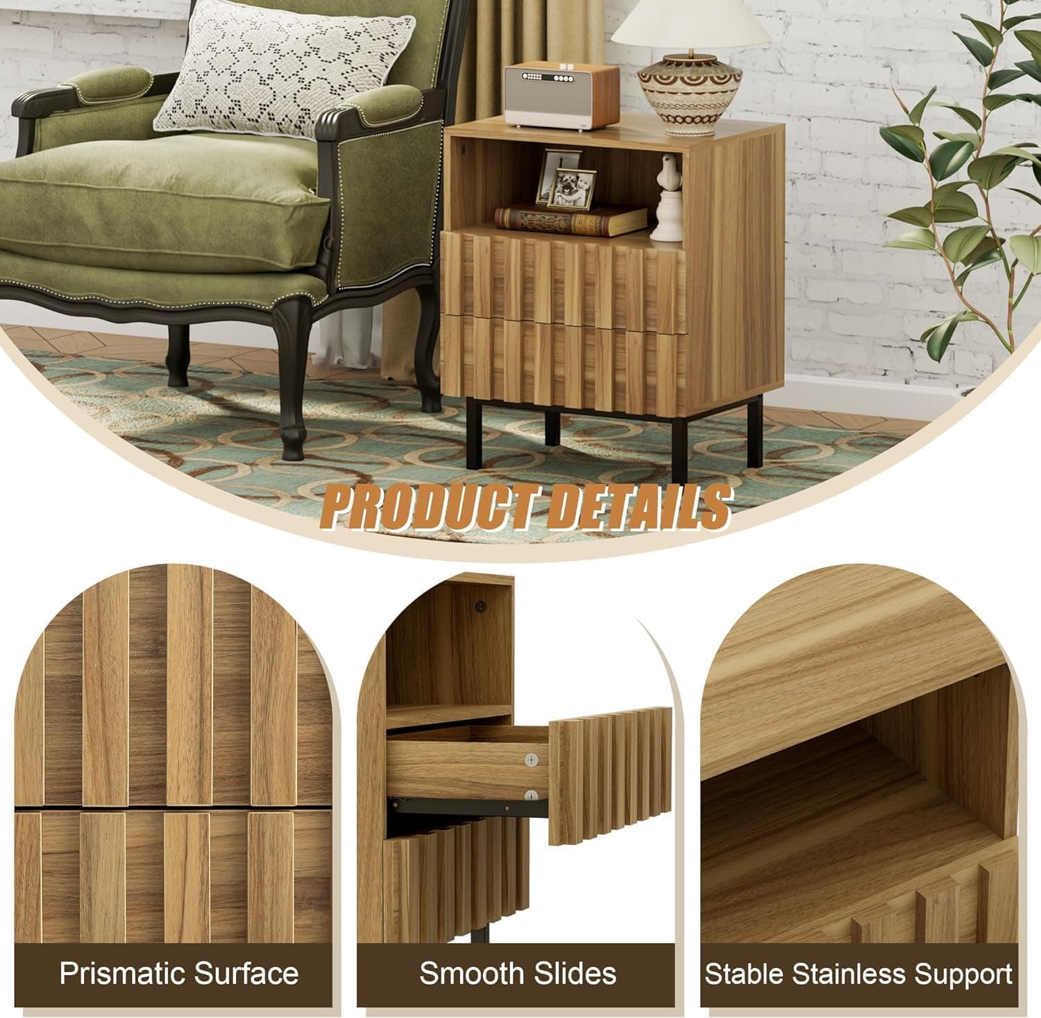 3PCS Dresser and Nightstand Sets for Bedroom, 59" Wide 9 Drawer Dresser & Nightstand Set of 2, Modern Fluted Solid Wood Closet Dressers, Bedroom Furniture Set (Natural Wood)