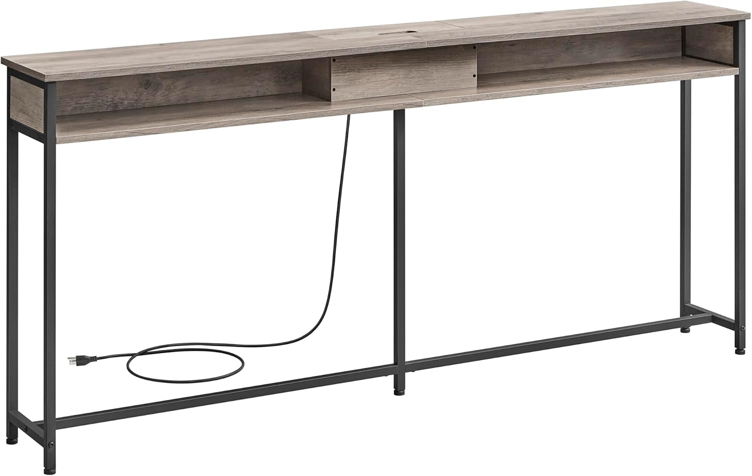 70.9-Inch Console Table with Outlet and Shelves, Sofa Table with Charging Station, behind Couch Table Skinny, Entryway Table for Hallway, Living Room, Charcoal Gray and Ink Black ULNT118B22