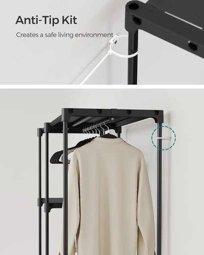 Portable Closet, Freestanding Closet Organizer, Clothes Rack with Shelves, Hanging Rods, Storage Organizer, for Cloakroom, Bedroom, 48.8 X 16.9 X 71.7 Inches, Black URYG026B02