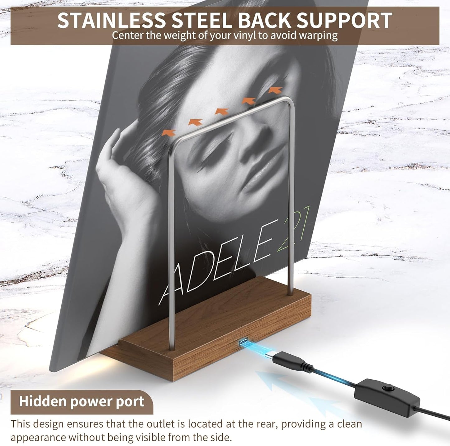 Now Playing Vinyl Record Stand, Light up Vinyl Record Display Stand, Holder for Album Display Storage, Warm White Light with Fingerprint-Proof Acrylic Letters (Silver Letters)