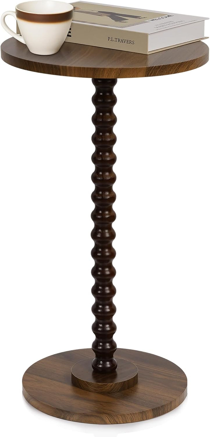 Round Side Table, Small End Table for Small Space, Modern Accent Table with Solid Wood Leg, Easy Assembly for Living Room, Bedroom, Corners, and Office (Rustic Brown)