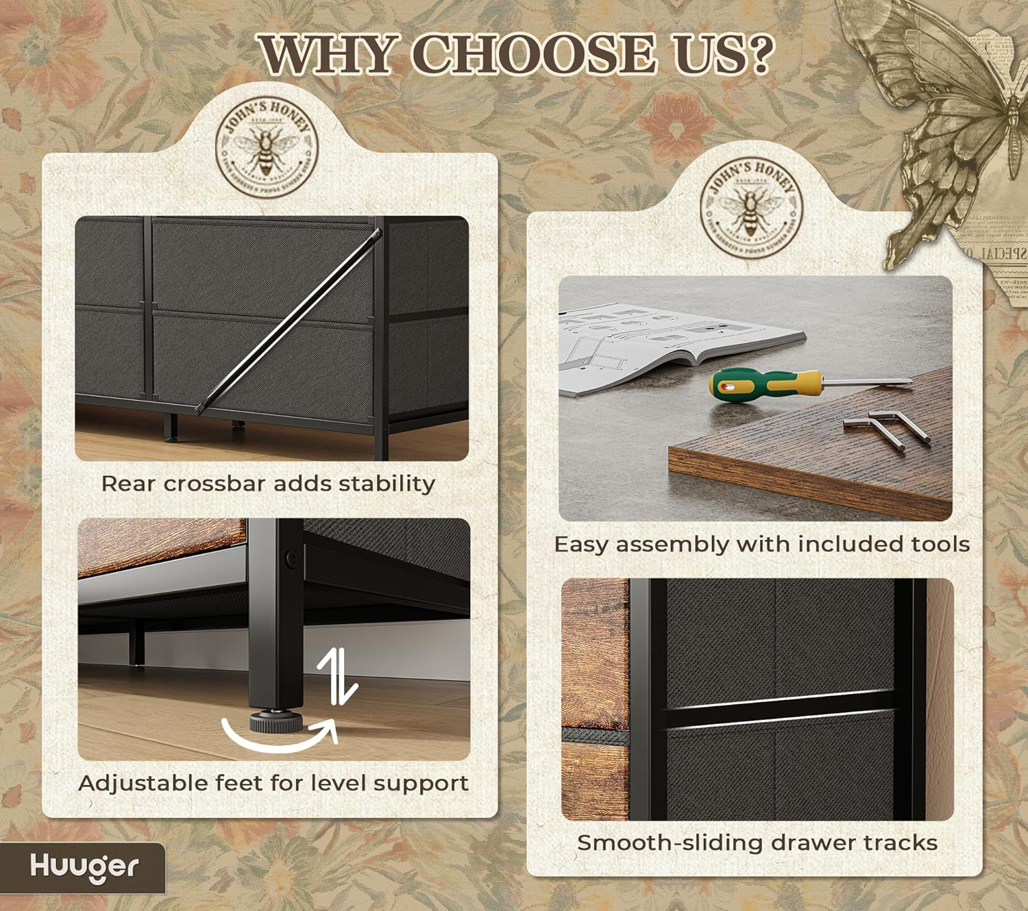 63 Inch Long Dresser for Bedroom, Large Open Storage Drawers, Dresser for Closet with 9 Fabric Drawers, TV Stand for 55, 65, 70 Inch TV, 63" W X 13.7" D X 26.7" H, Rustic Brown