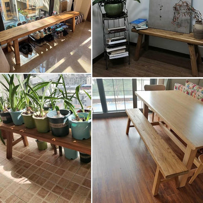 Farmhouse Wooden Dining Bench Indoor Natural Solid Wood Living Room Kitchen Long Bench 20" 32" 39" 47" 55" 63" 71" 79" Entryway Shoe Rack Bench for Bedroom Hallway Easy to Assemble Sturdy and Stable(4