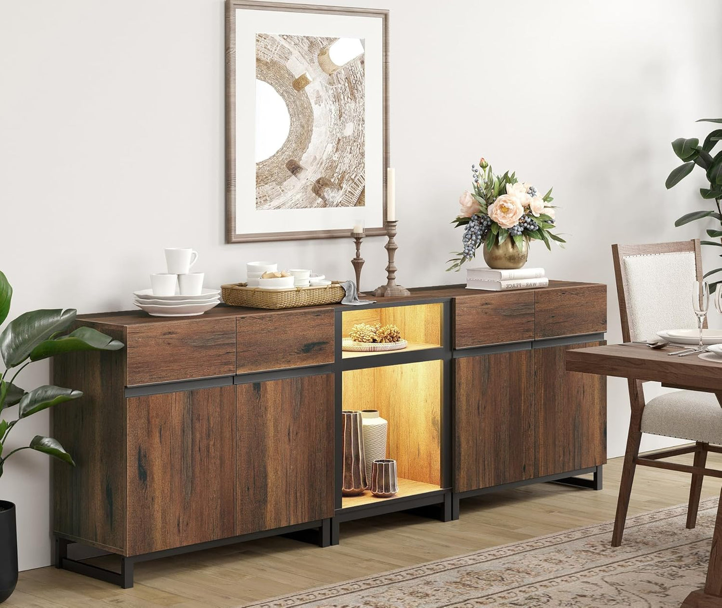 TV Stand for Tvs up to 90 Inch, 3 in 1 Modern Entertainment Center with Metal Base & 2 Adjustable Shelves, TV Console for Living Room,Brown