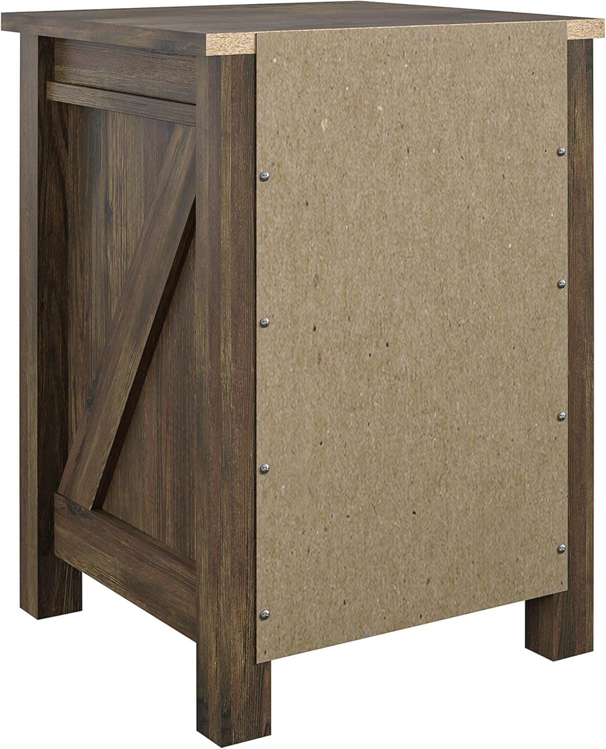 Farmington Country Style Nightstand with Barn Door Design, Concealed Drawer and Open Cubby, Textured Weathered Medium Brown Finish
