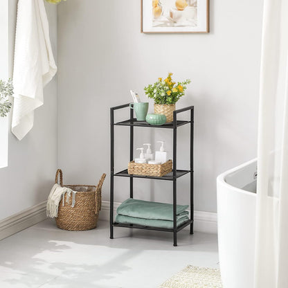 3-Tier Storage Rack, Bathroom Shelf, Extendable Plant Stand with Adjustable Shelf, for Bathroom, Living Room, Balcony, Kitchen, Black UBSC33BK