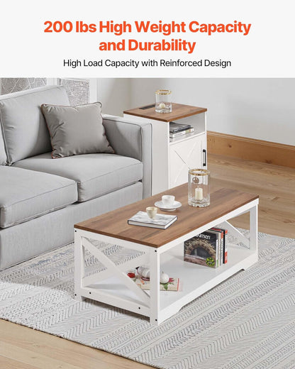 3 Pieces Farmhouse Coffee Table Sets, 40 Inch Industrial Coffee Table with 2 End Tables, Easy Assembly Coffee and Side Tables Sets with Charging Station, for Office, Living Room & Apartment