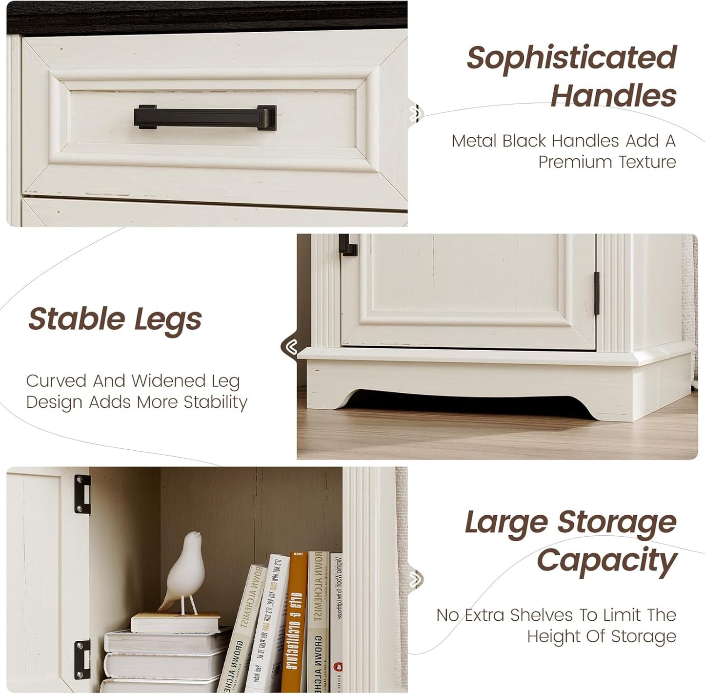 White Nightstand, End Table with Drawers, Bed/Sofa Side Tables with Large Storage Cabinet for Bedroom, Office, Small Spaces, Wood, 17.72”L X 15.75”D X 23.82”H