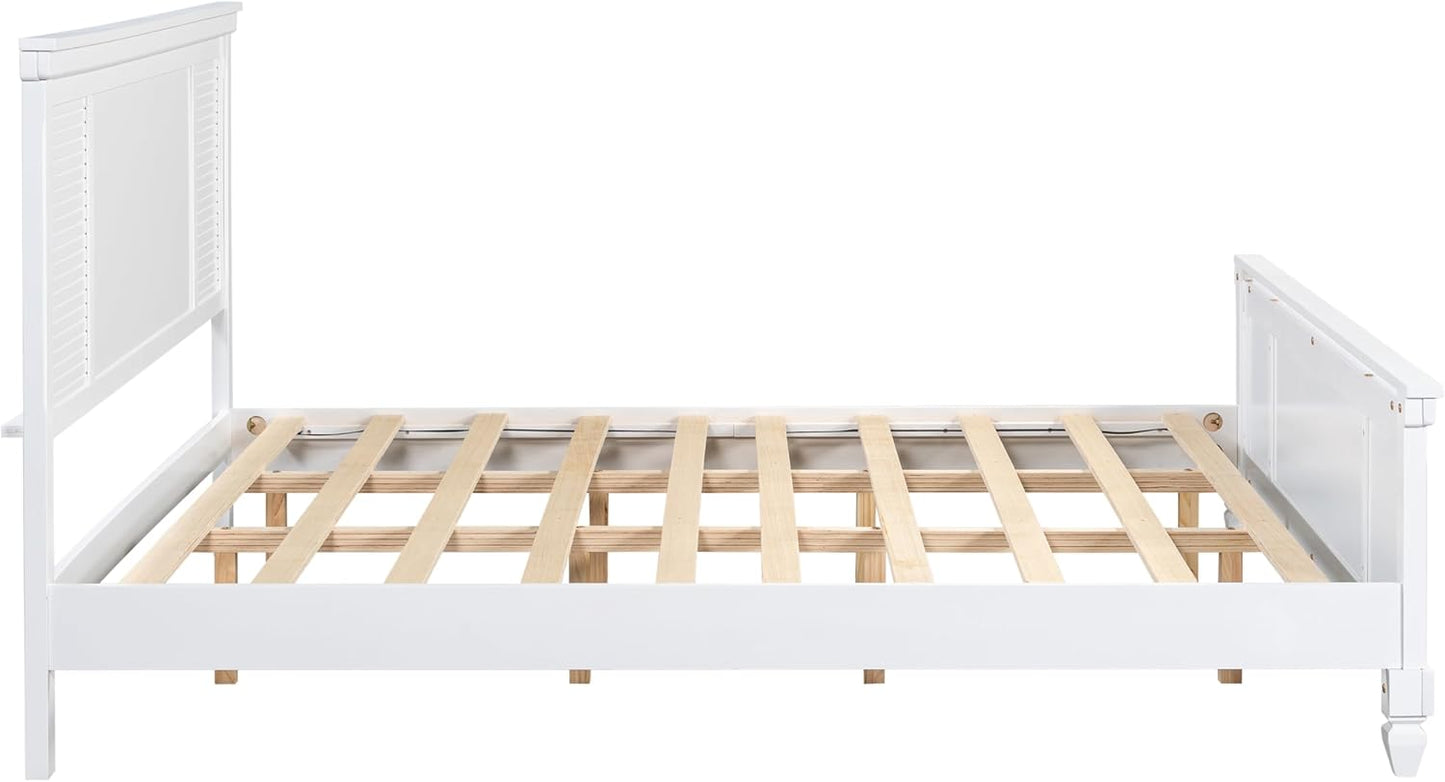 King Size Bed Frame and Wood Headboard, Farmhouse White Platform Bed Frame with Sturdy Wooden Support Slats, No Box Spring Needed, Holds up to 800 Pounds, Noise-Free, Easy Assembly