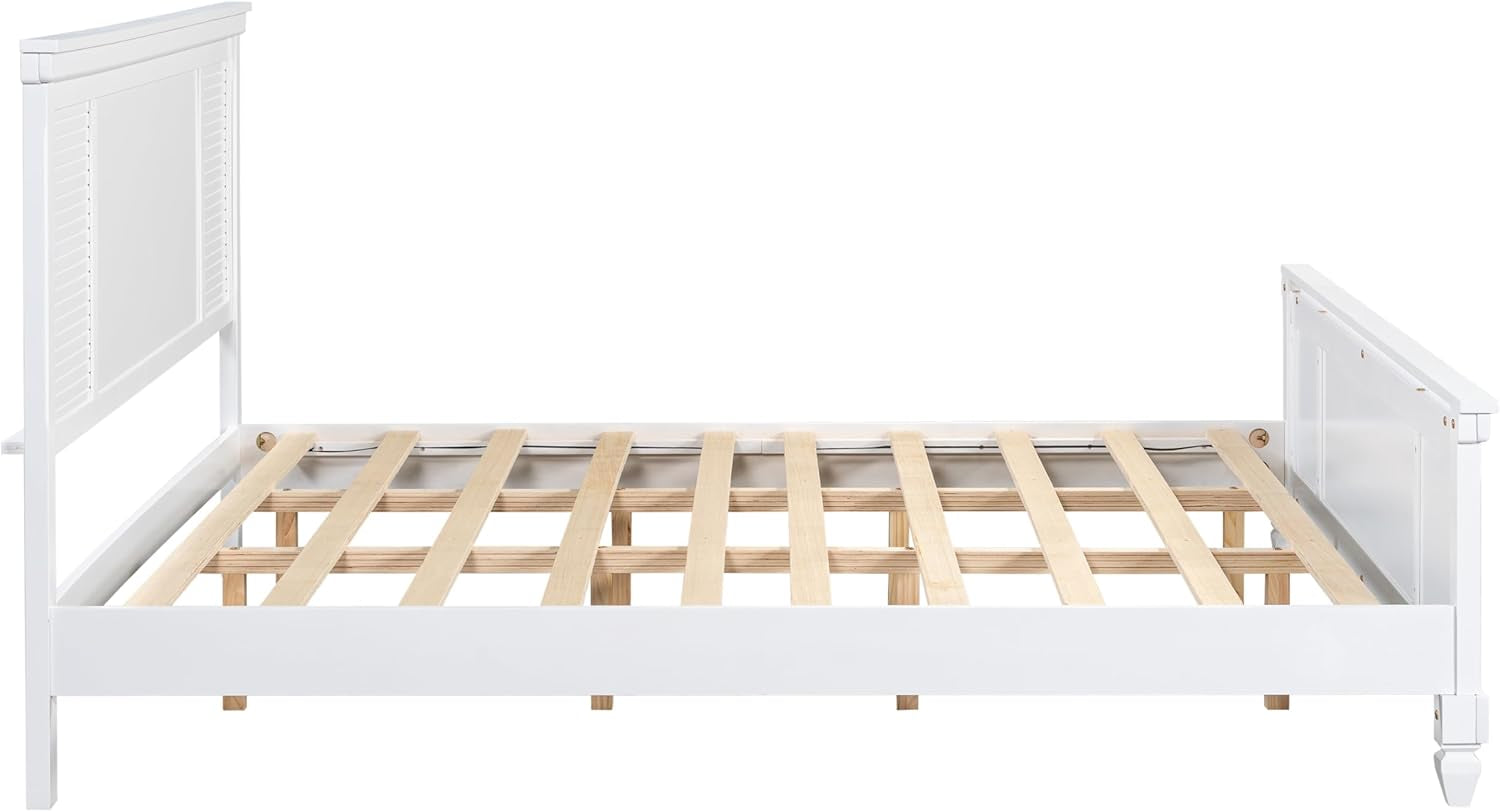 King Size Bed Frame and Wood Headboard, Farmhouse White Platform Bed Frame with Sturdy Wooden Support Slats, No Box Spring Needed, Holds up to 800 Pounds, Noise-Free, Easy Assembly
