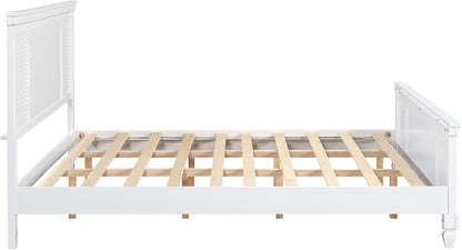 King Size Bed Frame and Wood Headboard, Farmhouse White Platform Bed Frame with Sturdy Wooden Support Slats, No Box Spring Needed, Holds up to 800 Pounds, Noise-Free, Easy Assembly