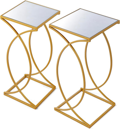 Nesting Side Tables, Set of 2 End Tables with Metal Frame & Tempered Glass Top, Coffee Tables Decorative Accent Tables for Bedroom, Living Room, Home Office - Golden