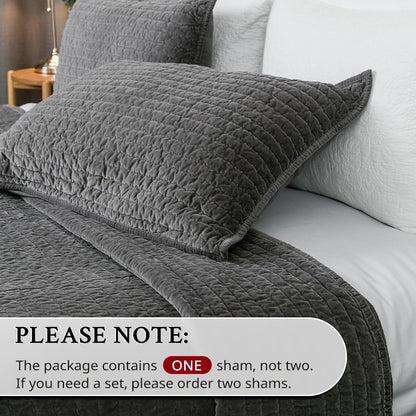 Bed Pillow Sham Royal Cotton Velvet Pic-Stitch Standard Pillow Sham - 20'' X 26'', Grey, 1 Piece