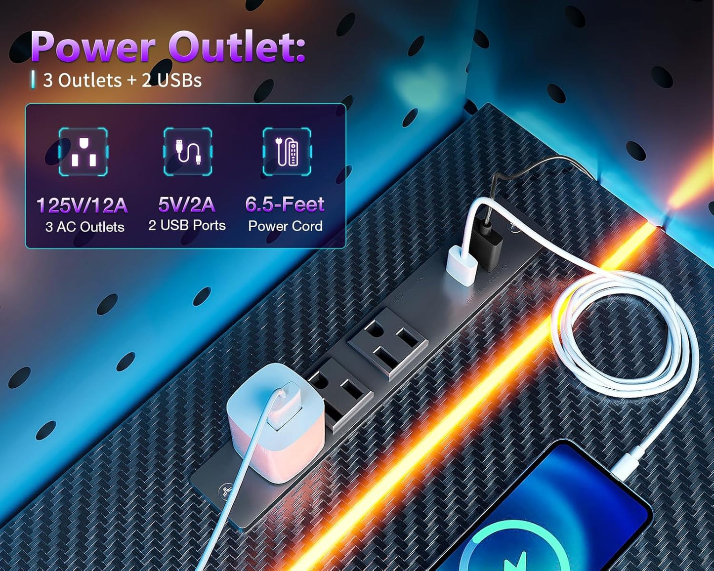 32 Inch Small Gaming Desk with LED Lights & Power Outlet, Computer Desk for Small Space, Gaming Table with Carbon Fiber Texture, Kids Desk Gift for Boys Men, Black