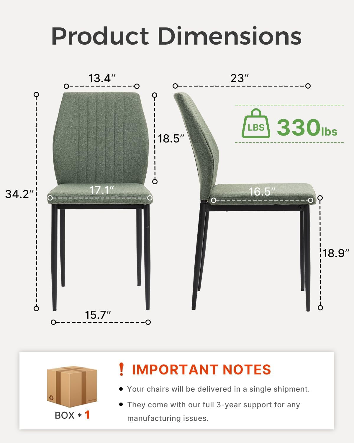 Dining Chairs Set of 4, Upholstered Wooden Dining Room Chairs, Mid Century Modern Fabric Kitchen Chair with Metal Legs Chenille Fabric for Kitchen/Restaurant/Hotel- Green (Only Chairs)