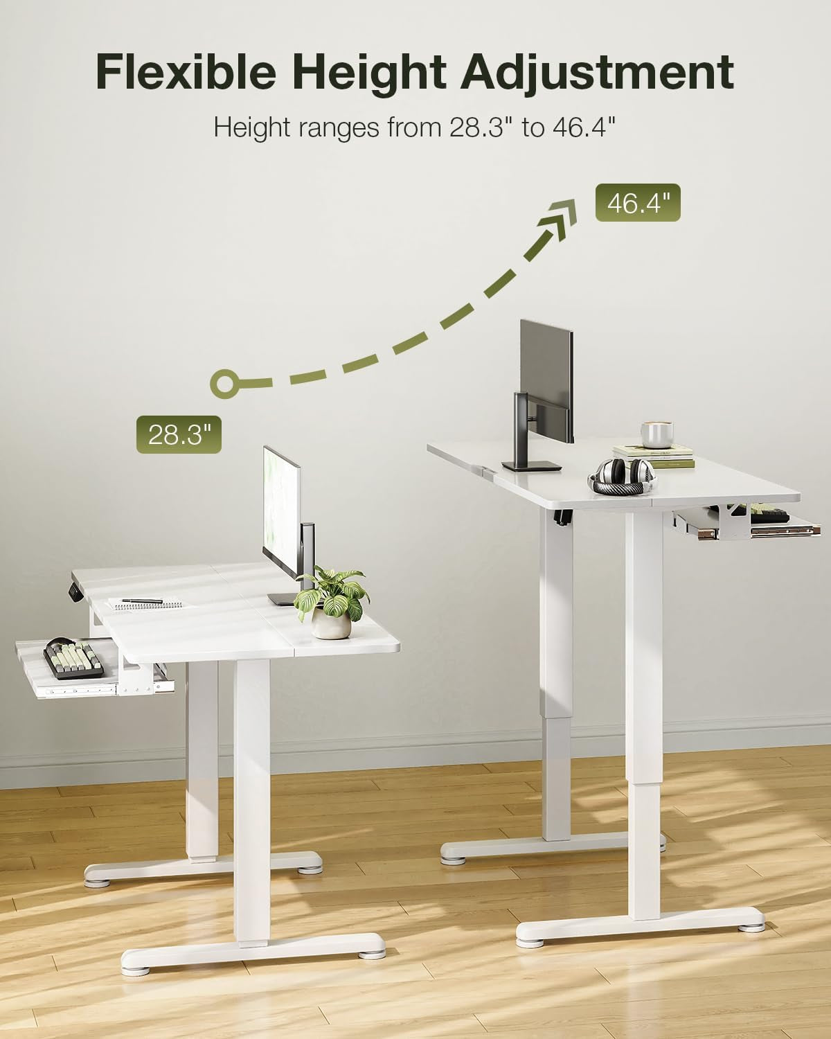 Electric Standing Desk with Keyboard Tray, 40 Inch Height Adjustable Small Table, Sit Stand Table, Writing Computer Desk for Home, Office, Workstation, White