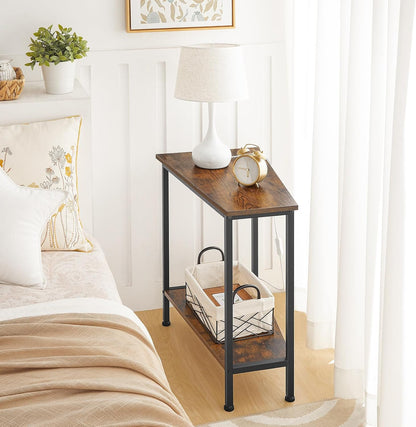 Wedge End Table, Recliner Wedge Side Table with Storage, Industrial Triangle Accent Table for Small Space, Corner, Living Room, Apartment, Rustic Brown BF64BZ01G1