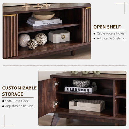 70" Mid Century Modern Fluted TV Stand, Entertainment Center, Sideboard, Media Console for Living Room with 2 Soft Close Door/Adjustable Shelves (Dark Walnut)