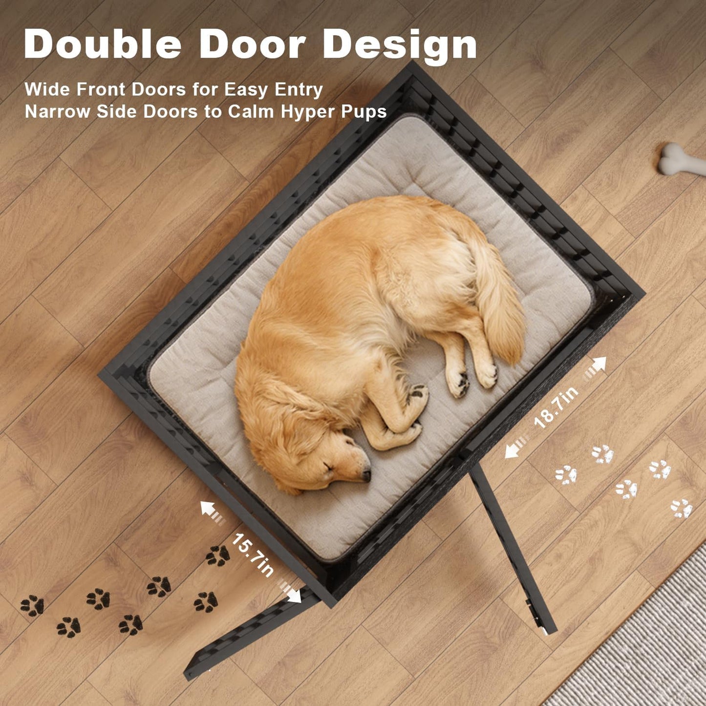 40" Dog Crate Furniture with Front Door & Storage Tabletop, Dog Kennel Side Table for Living Room, Industrial Pet Cage with 4.7" Raised Feet, Decorative Dog Kennel End Table, XL Crate, Black
