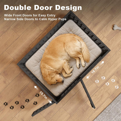 40" Dog Crate Furniture with Front Door & Storage Tabletop, Dog Kennel Side Table for Living Room, Industrial Pet Cage with 4.7" Raised Feet, Decorative Dog Kennel End Table, XL Crate, Black