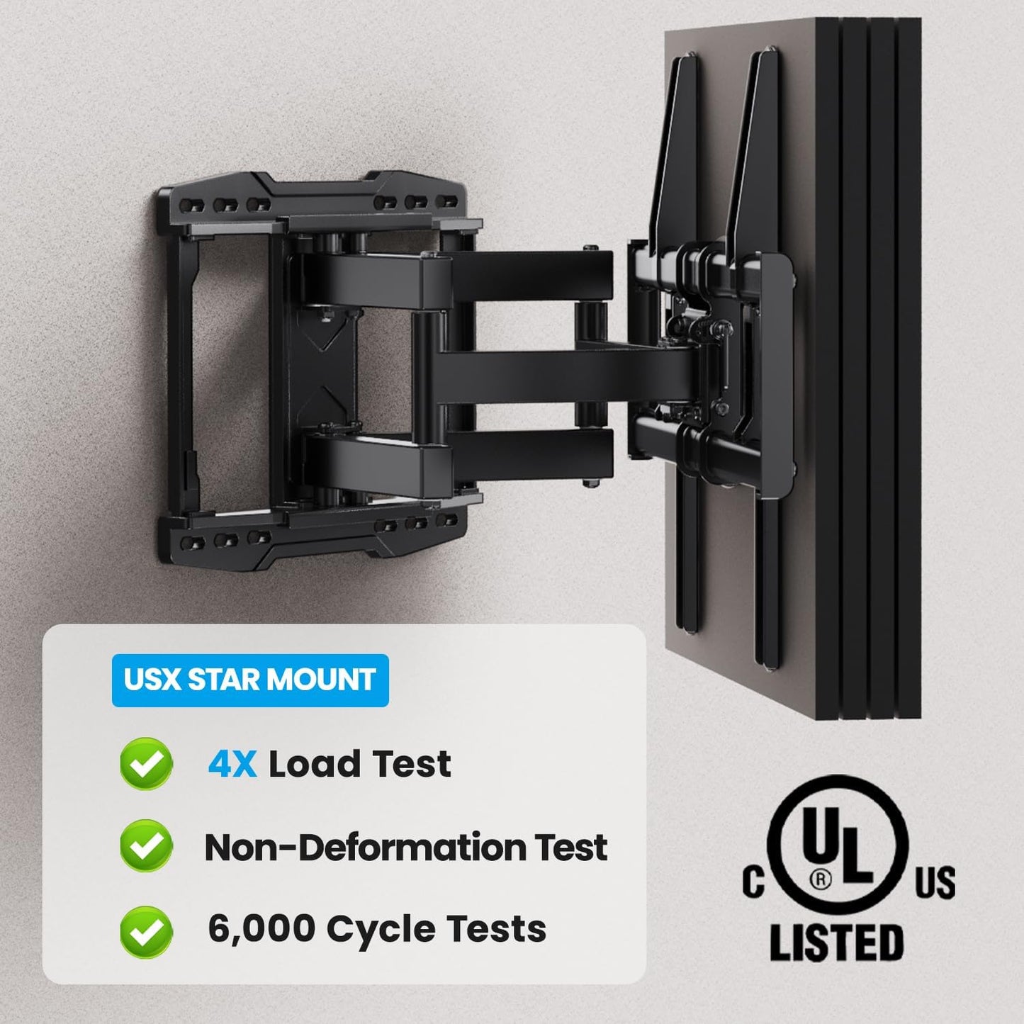 UL Listed Full Motion TV Wall Mount Bracket for Most 37-86 Inch Tvs, Swivel Tilt Extension Level TV Mount, Max VESA 600X400Mm, Holds up to 132Lbs & 16" Wood Studs with Hole Drilling Template