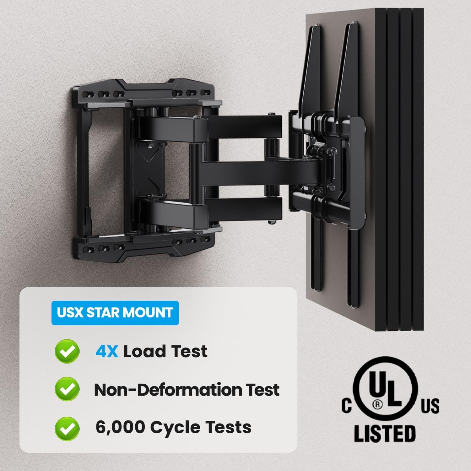 UL Listed Full Motion TV Wall Mount Bracket for Most 37-86 Inch Tvs, Swivel Tilt Extension Level TV Mount, Max VESA 600X400Mm, Holds up to 132Lbs & 16" Wood Studs with Hole Drilling Template