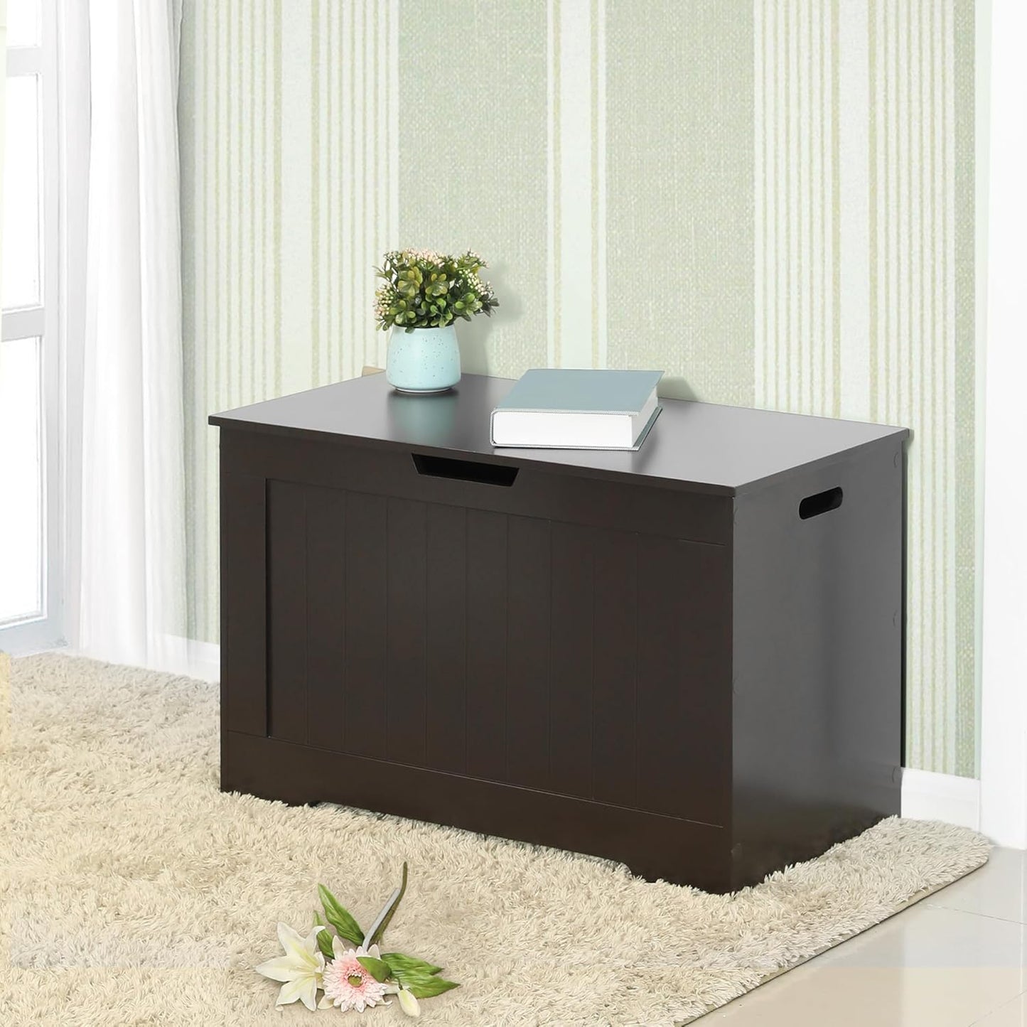 Storage Chest, 29.9 Inches Width Storage Bench, Entryway Bench with 2 Safety Hinges, Shoe Bench, Farmhouse Style, for Entryway, Bedroom, Living Room, Espresso Brown ULHS11BR.