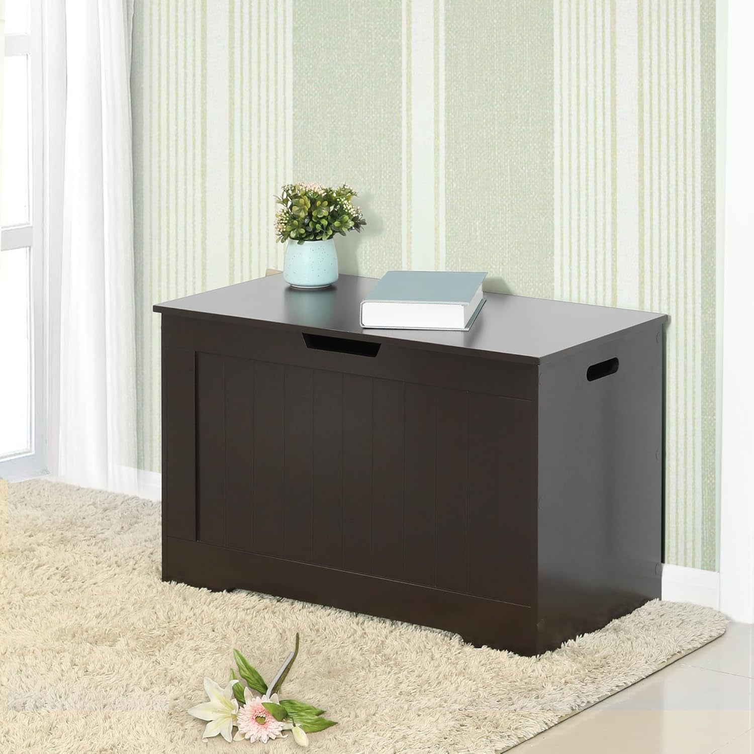 Storage Chest, 29.9 Inches Width Storage Bench, Entryway Bench with 2 Safety Hinges, Shoe Bench, Farmhouse Style, for Entryway, Bedroom, Living Room, Espresso Brown ULHS11BR.