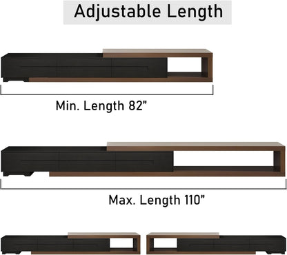 Extendable TV Stand, Modern Entertainment Center for up to 120 Inch TV, Wood Reversible TV Media Console with 3 Drawers for Living Room Bedroom, 82-110"(Black& Walnut)