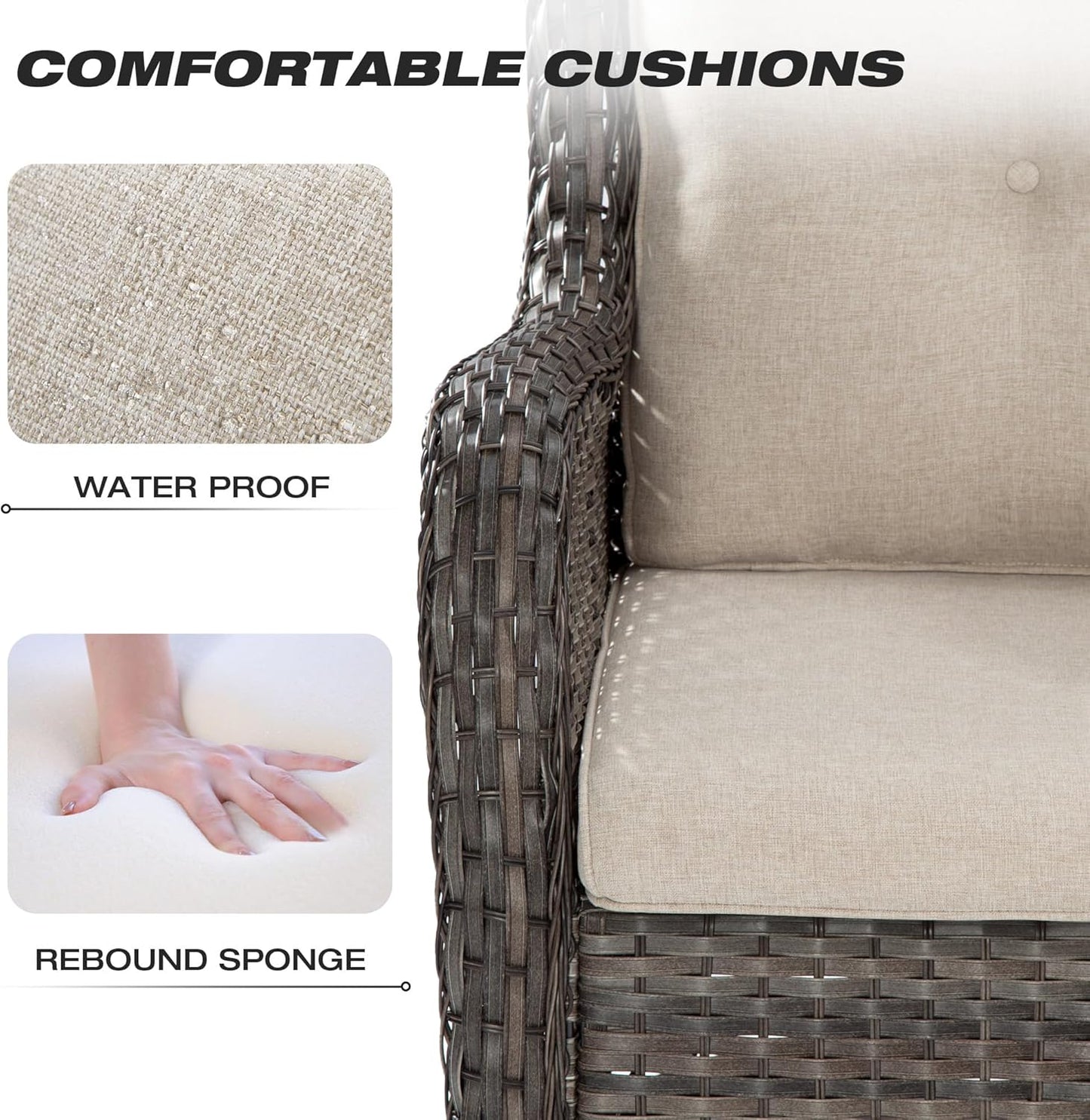 Outdoor Wicker Chair Rattan Patio Dining Chairs Set of 2 PE Wicker Patio Chairs with 4Inch Seat Cushions Outdoor Patio Seating Chair for Garden(Mixed Grey/Beige)
