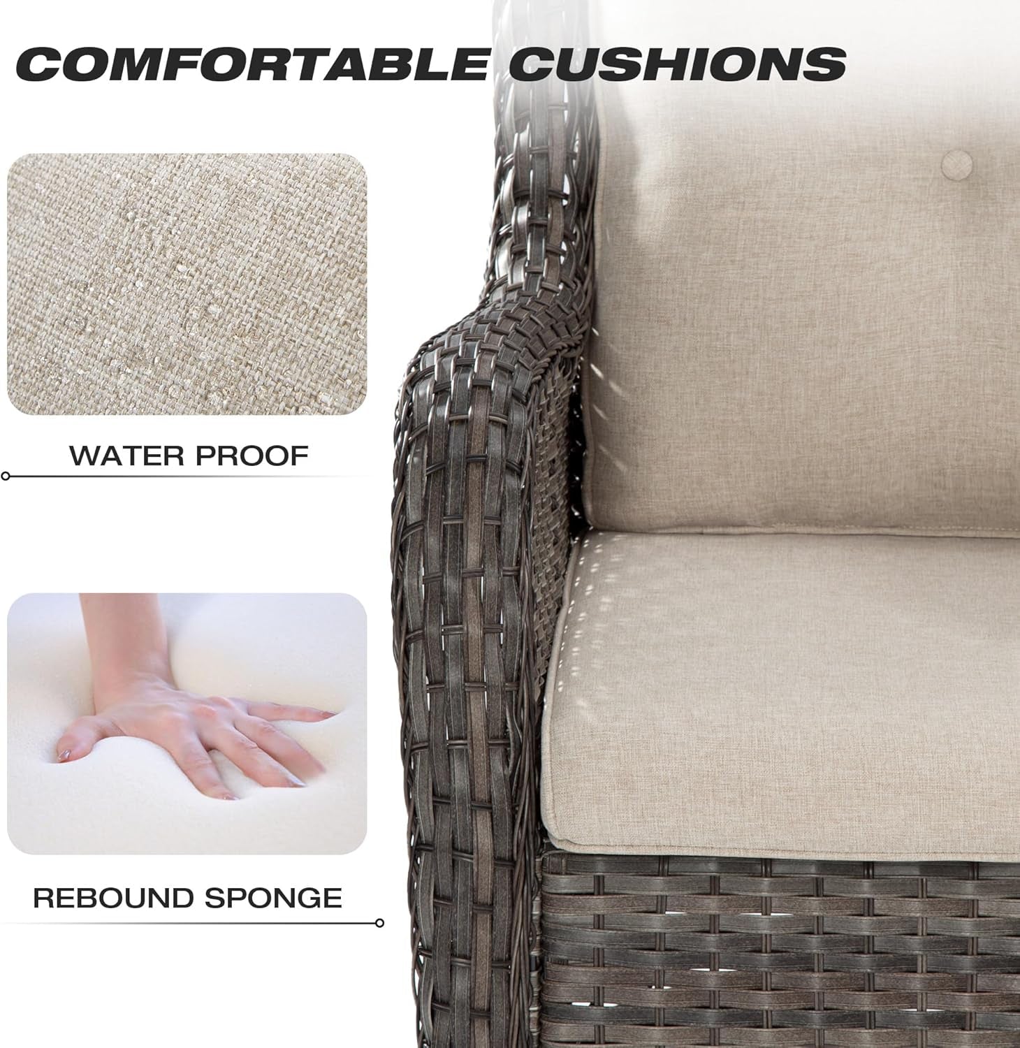 Outdoor Wicker Chair Rattan Patio Dining Chairs Set of 2 PE Wicker Patio Chairs with 4Inch Seat Cushions Outdoor Patio Seating Chair for Garden(Mixed Grey/Beige)