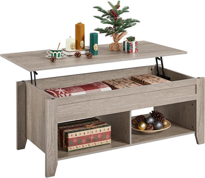 Lift Top Coffee Table, Coffee Table with Hidden Storage Compartment & Lower Shelf, 39.5In Center Table for Living Room, Office, Grey