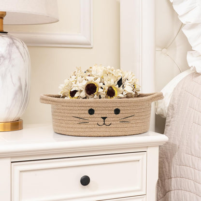 Small Storage Basket, Cute Baskets for Cat Toys, Woven Doy Toy Box Empty Gift Bin for Organizing, Jute, 9.8 X 4 Inches