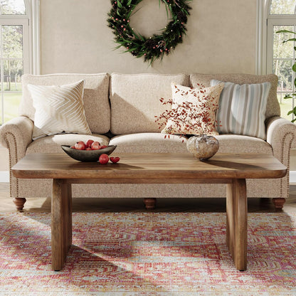 Rectangle Coffee Table, 47-Inch Wood Rectangular Living Room Table, Farmhouse Accent Center Low Cocktail Tea Table with Sturdy Base & Rounded Corners, Easy Assembly (Rustic Brown)