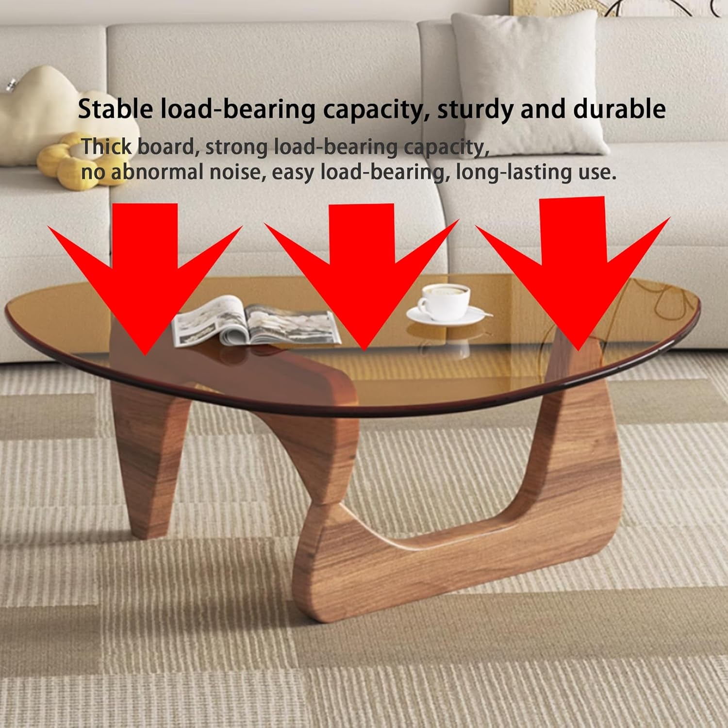 Modern Glass Coffee Table, 32.68" D X 22.44" W X 15.75" H, Abstract round Tea Tables for Living Room Home Office Industrial Cocktail Tables (Walnut-Brown Glass, 32.68")