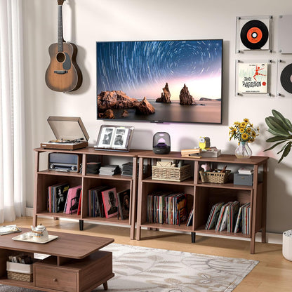 Large Record Player Stand,Mid Century Turntable Stand Table with Open Storage Holds up to 300 Albums,Vinyl Record Storage Display Shelf for Living Room Bedroom (Walnut)