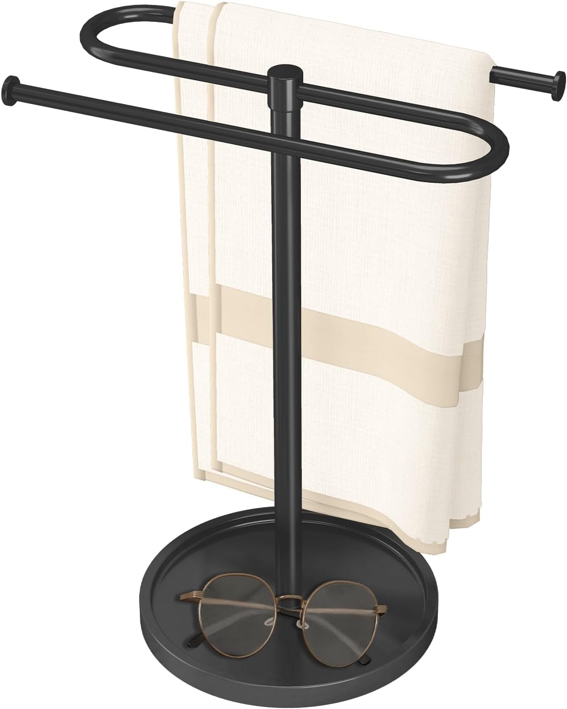 Towel Holder Stand, Stainless Steel Hand Towel Holder Rack for Bathroom Countertop, S-Shape Free Standing Towel Bar Holds 2 Towels for Kitchen Countertop, Black