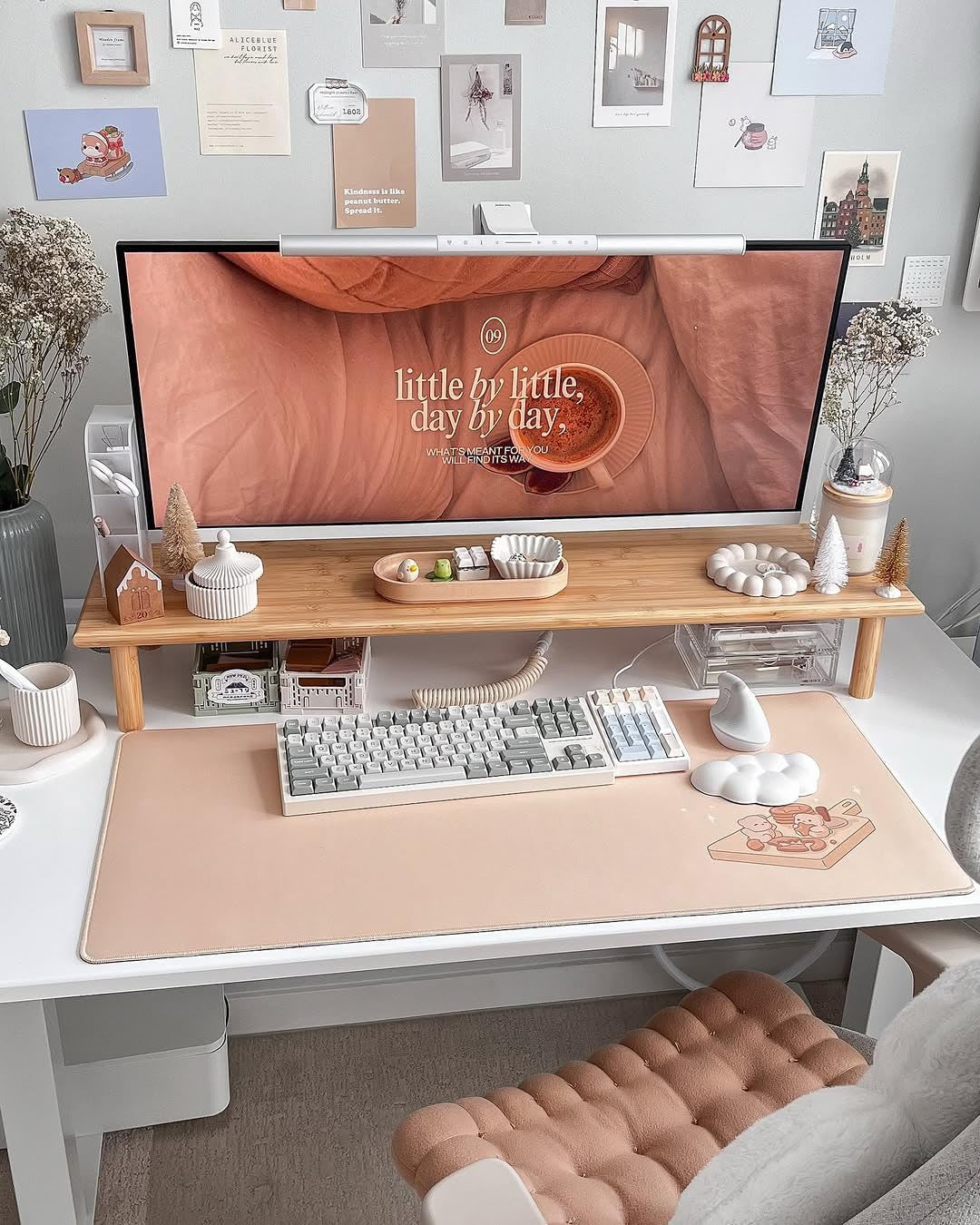 Bamboo Dual Monitor Shelf, Monitor Stand Riser with underneath Storage for Desk Office Supplies, Supports Heavy TV up to 300 Lbs, Natural