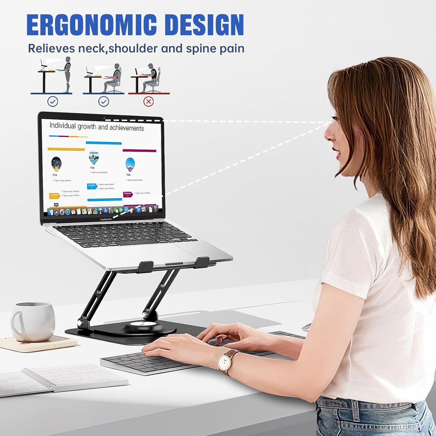 Laptop Stand for Desk, Adjustable Computer Stand with 360° Rotating Base, Ergonomic Laptop Riser for Collaborative Work, Foldable & Portable Laptop Stand, Fits for All 10-16" Laptops