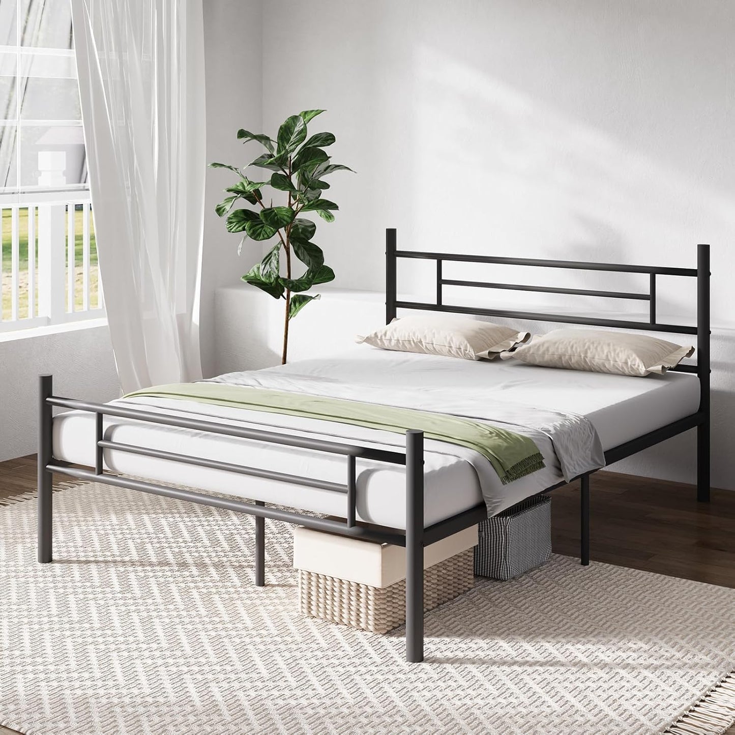 Full Size Bed Frame with Headboard and Footboard, 14 Inch Metal Platform Bed Frame, under Bed Storage, Strong Metal Slats Support, Mattress Foundation No Box Spring Needed
