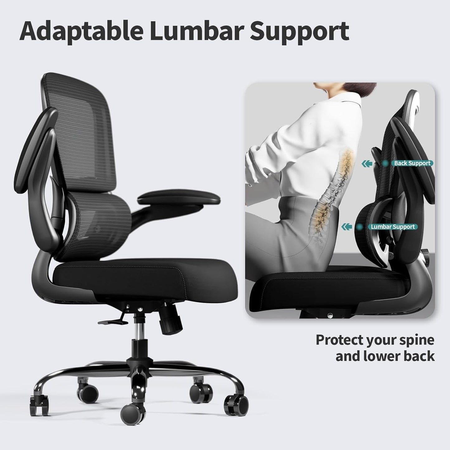 Office Chair - Ergonomic Desk Chair with Adjustable Lumbar Support, Mesh Computer Chair, Executive Chairs for Home Office Comfortable Lumbar Support (Black)