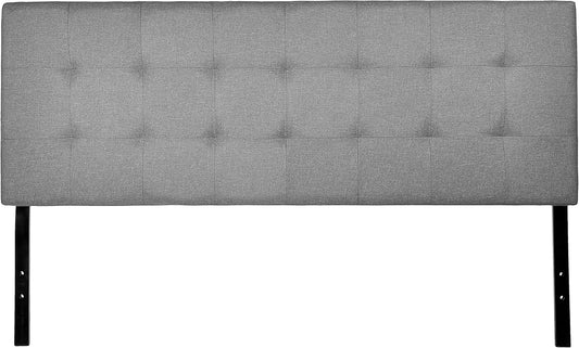 Faux Linen Upholstered Tufted Headboard with Adjustable Height, King, Gray