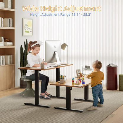 Low Height Adjustable Desk, Lifts 18.1-28.3 Inches, Electric Standing Desk for Short People, 48 X 24 Inches Computer Table with Splice Board for Home Office, Rustic Brown