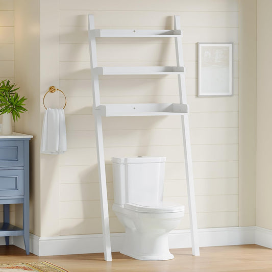 Over the Toilet Storage Ladder,Freestanding 3-Shelves over the Toilet Organizer,Toilet Bathroom Organizer Space Saver,Engineered Wood(White)