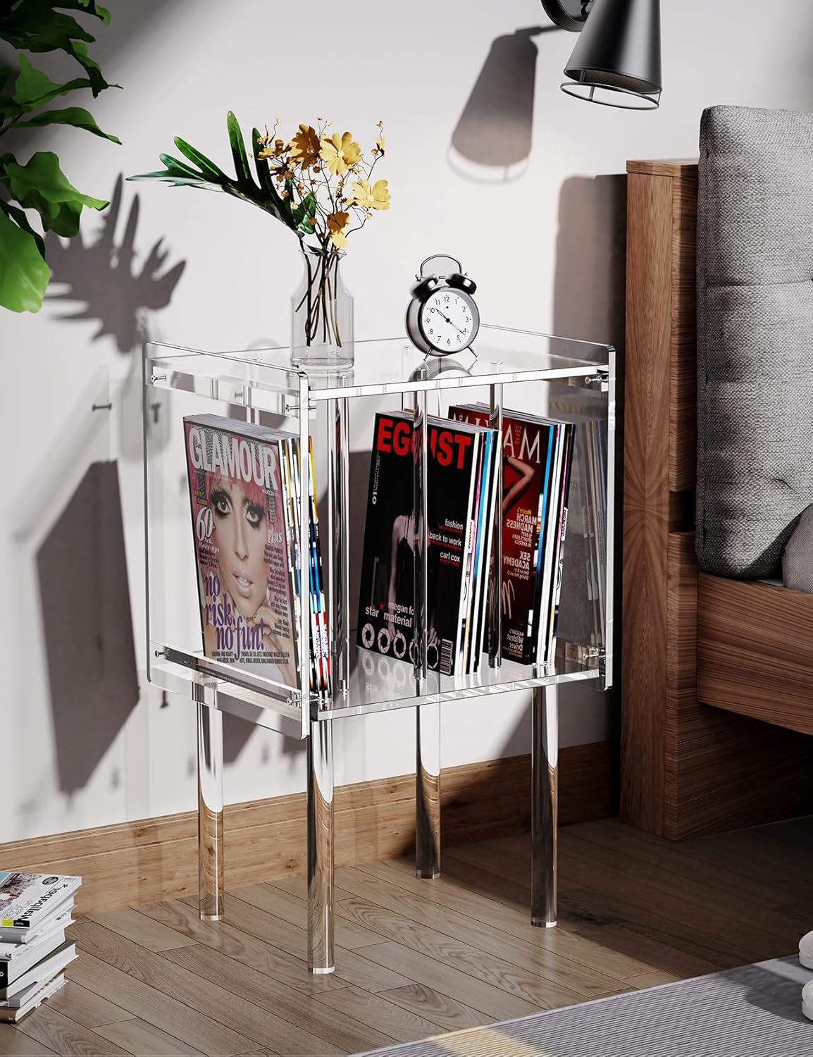 Acrylic Record Player Stand, with Vinyl Storage, Clear Acrylic Side Table (Clear)