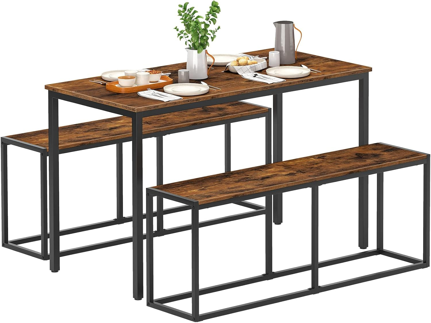 Dining Bench, 47.2 Inch Dining Table Bench, Industrial Style Kitchen Bench, Steel Frame, Easy to Assemble, for Kitchen, Dining Room, Rustic Brown and Black BF12CD01