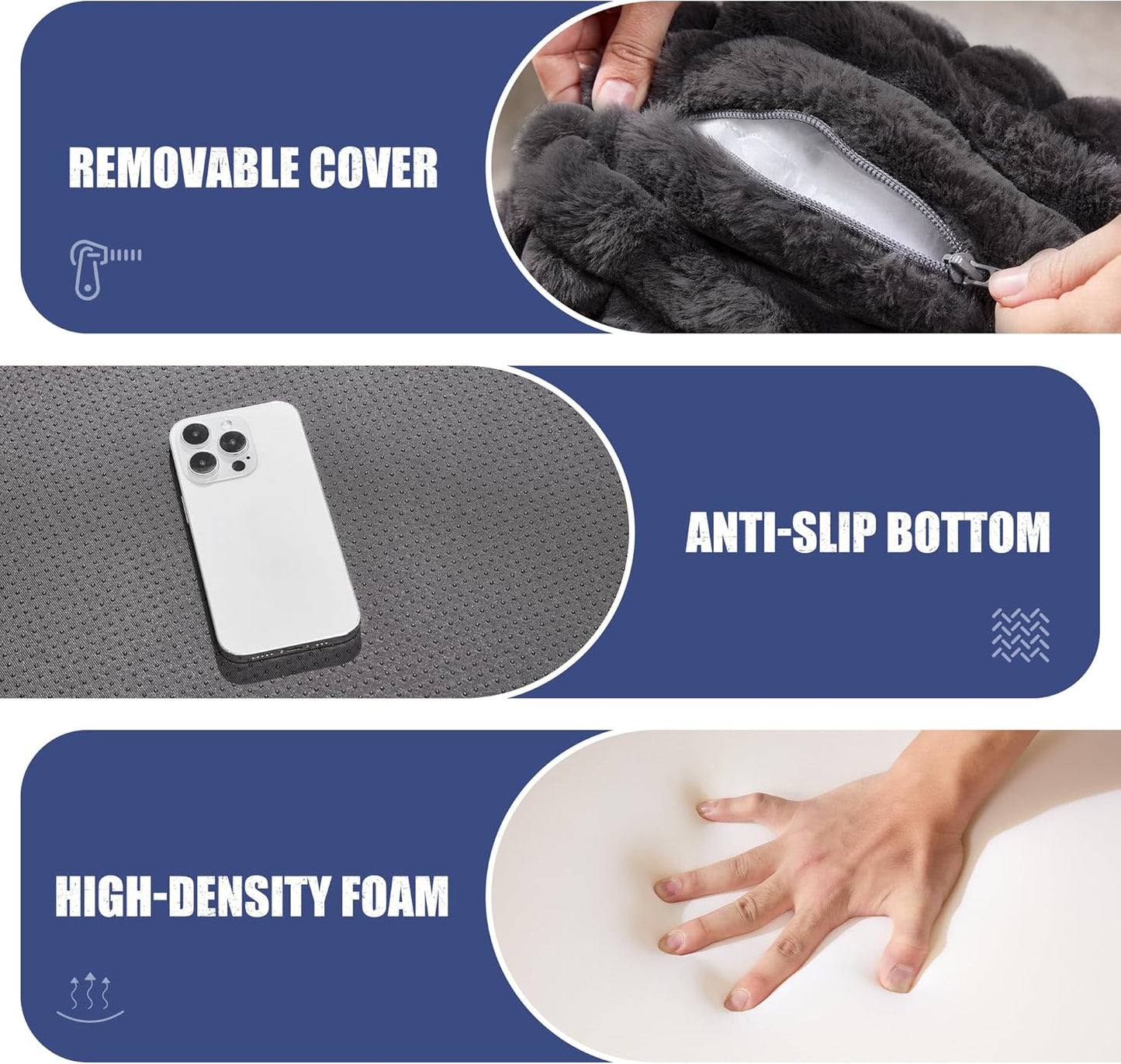Rectangle Ottoman Memory Foam Footrest for Couch with Removable Cover Large Floor Seating for Adults Ottoman Coffee Table for Living Room, Bedroom or Office (Strip Grey, Footrest)